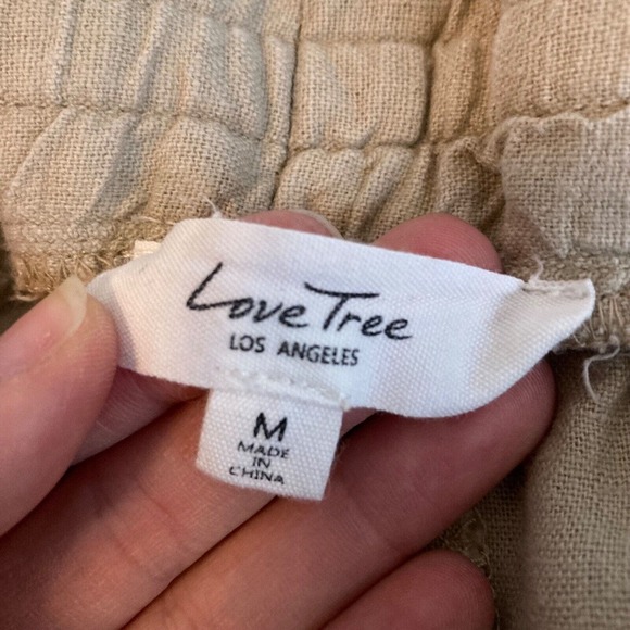 Love Tree Pants Womens Sz M Tan Khaki Linen Drawstring Cinched Jogger - Picture 5 of 11